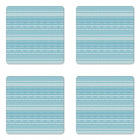 

Aztec Coaster Set of 4 Horizontal Chevron Inspired Motifs and Strips Zigzags and Traditional Vibes Square Hardboard Gloss Coasters Standard Size Sea Blue and White by Ambesonne