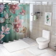 thumbnail image 7 of Chilfamy  Floral Shower Curtain, Orchid Flower Butterfly Soft Fresh Spring Nature Theme Art Photo, Cloth Fabric Bathroom Decor Set with Hooks, Jade Green Pale Pink White, 7 of 7