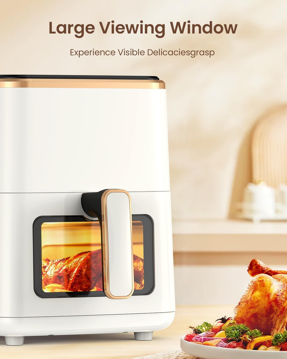 Segmart Air Fryers Oven, 5.3Qt Air Fryer with Viewing Window, 7 Presets, Digital Touchscreen, Dishwasher-Safe Basket, 1350W, Cream White