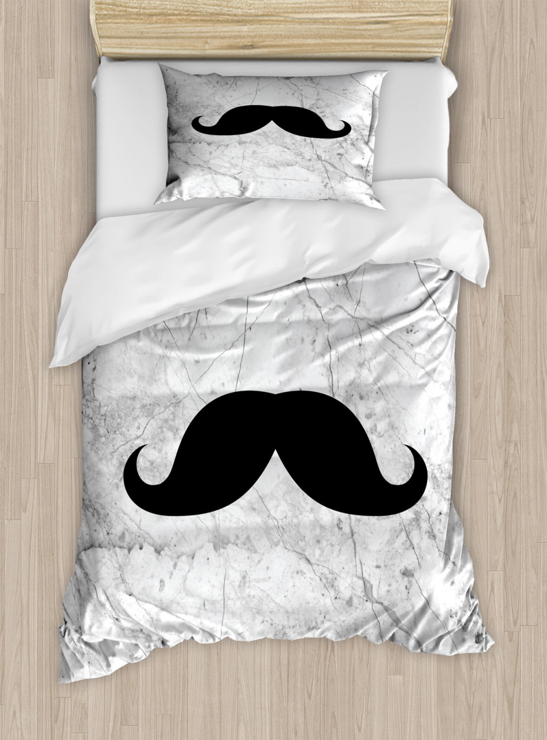 Manly Duvet Cover Set Mustache Motif On Cracked Weathered Marble
