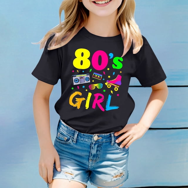 Chemises pour Filles Imprimé Manches Courtes Chemises pour Filles Col Rond Chemises d'Été pour Adolescentes Vêtements Filles 1-2 Ans Mode Filles