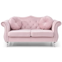 Hollywood 81 in. Pink Velvet Chesterfield Sectional Sofa with 2-Throw Pillow-Color:Pink,Material:Velvet