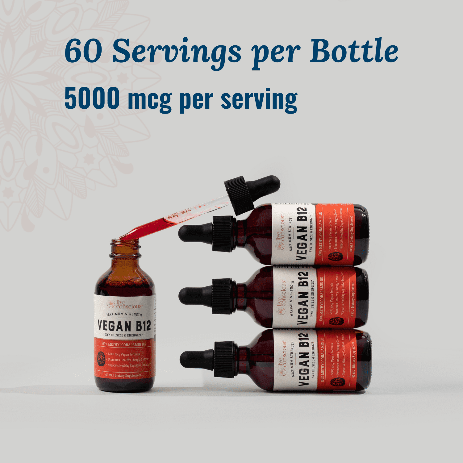 Live Conscious Vegan B12 Sublingual Drops, 5000 mcg, 60 Servings