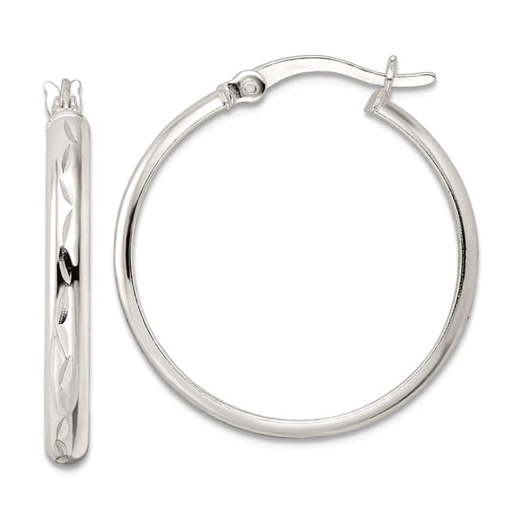925 Sterling Silver Polished and Sparkle-Cut Circle Hoop Earrings 26.6x25mm Wide 3mm Thick Hoop Earring for Women