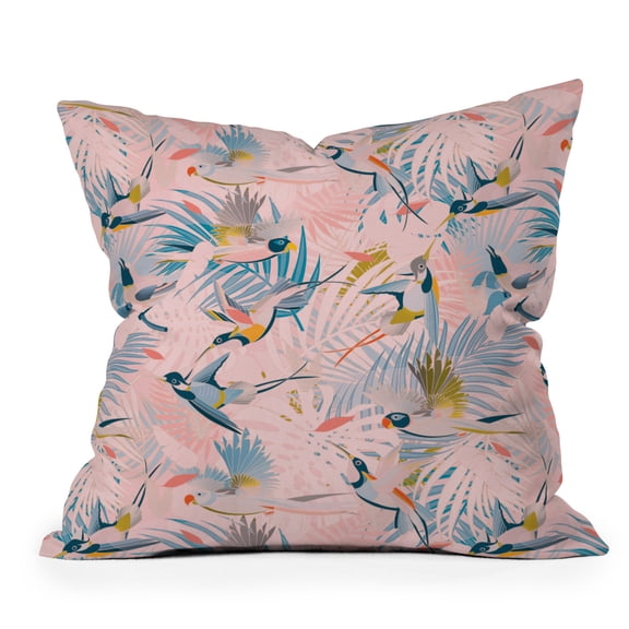 Society6 Pinky Sunny Boho Birds Pink by evamatise Throw Pillow