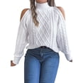 thumbnail image 3 of Womens Cold Shoulder Sweaters 2025 Fall Winter Long Sleeve Soft Chunky Cable Knit Pullovers Jumper Tops White L, 3 of 10