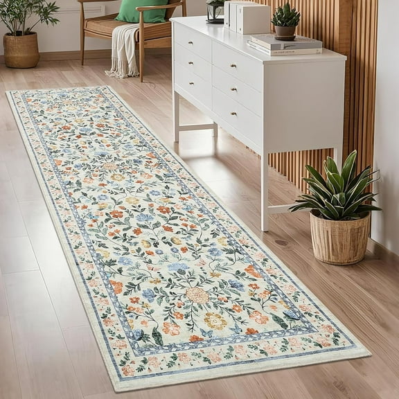 Shininglove Floral Area Rugs, Washable Living Room Rugs with Non-Slip Backing, Low-Pile, Non-Shedding, Foldable, for Dining Home Office Kitchen Hallway