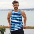 thumbnail image 6 of Honeii Ice Blue Stripes Pattern Men's Workout Tank Top Casual Sleeveless Gym Muscle Shirts Bodybuilding Tee-Medium, 6 of 7