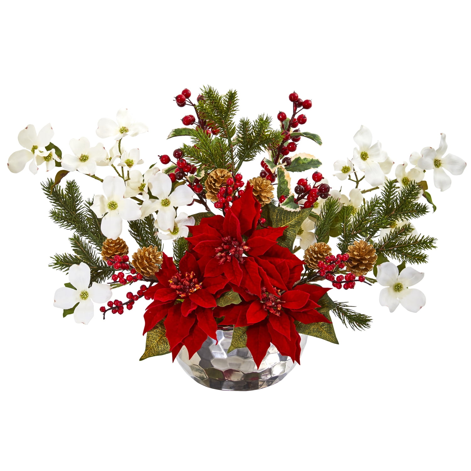 Nearly Natural Poinsettia, Dogwood, Berry and Pine Artificial