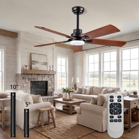 Behome 42" Wood Ceiling Fan,Ceiling Fans with Lights and Remote Control, Wood Blades, Flush Mount, 6 Speeds DC Reversible, 3CCT, Dimmable, Noiseless, for Bedroom, Living Room