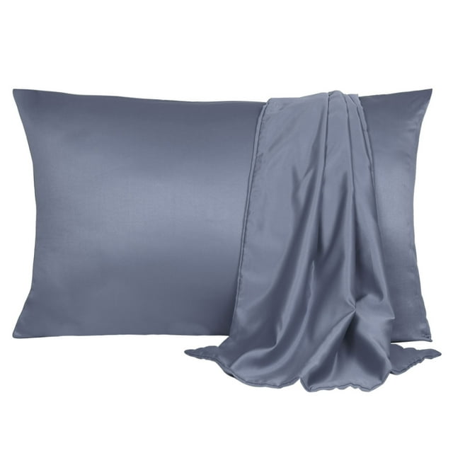 Soft Silky Satin Pillowcases for Hair Skin 2PCS Pillow Case King, Slate Gray