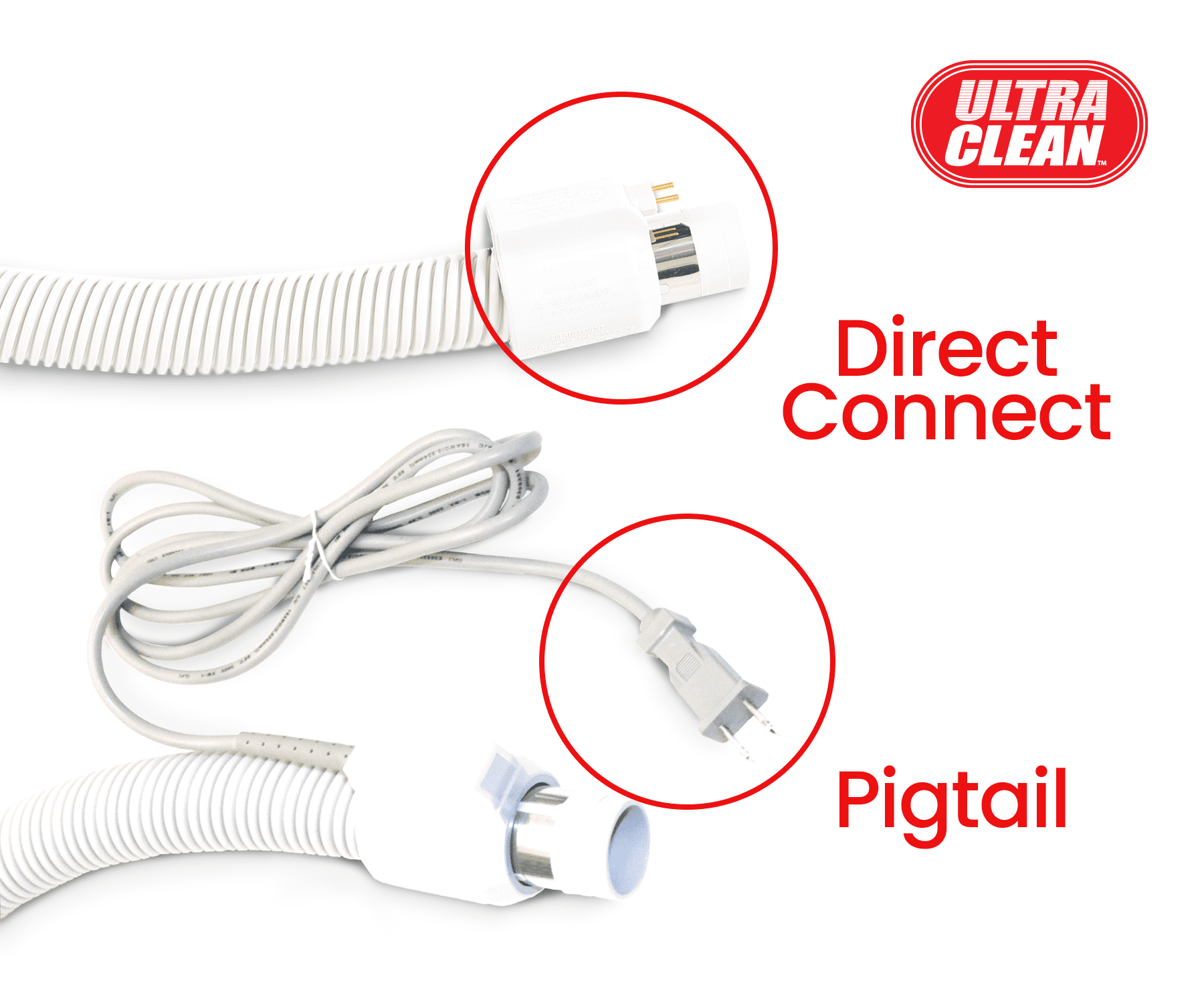 ULTRA CLEAN Central Vacuum Electric Attachment Kit - Dual Voltage 24V / 110V Hose with 3-Way on/Off Switch Handle- Electric Power Nozzle – Set of Chromed Wands (35 ft, White, Pigtail)