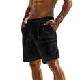 thumbnail image 2 of Men's Linen Elastic Waist Lounge Shorts Solid Beach Golf Shorts with Pockets Casual Drawstring Summer Shorts Black, 2 of 8
