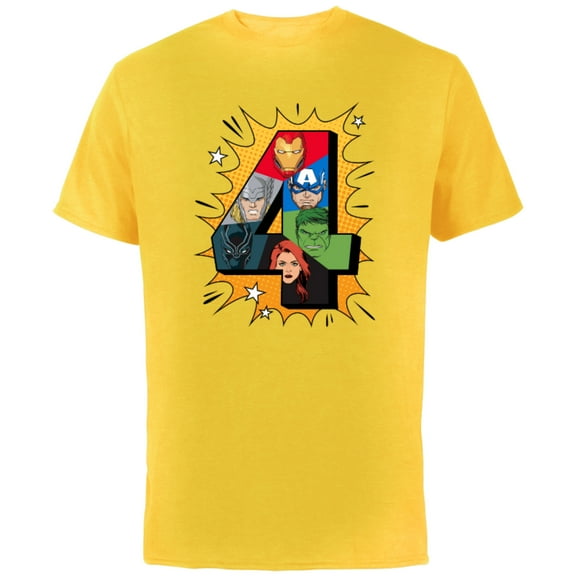 Marvel Avengers Comic Super Heroes 4th Birthday - Short Sleeve Cotton T-Shirt for Adults - Customized-Yellow
