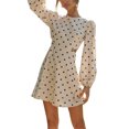 thumbnail image 4 of hirigin Women's Spring Autumn Short Dress Solid Color/Dot Print Long Sleeve O Neck Dress, 4 of 9
