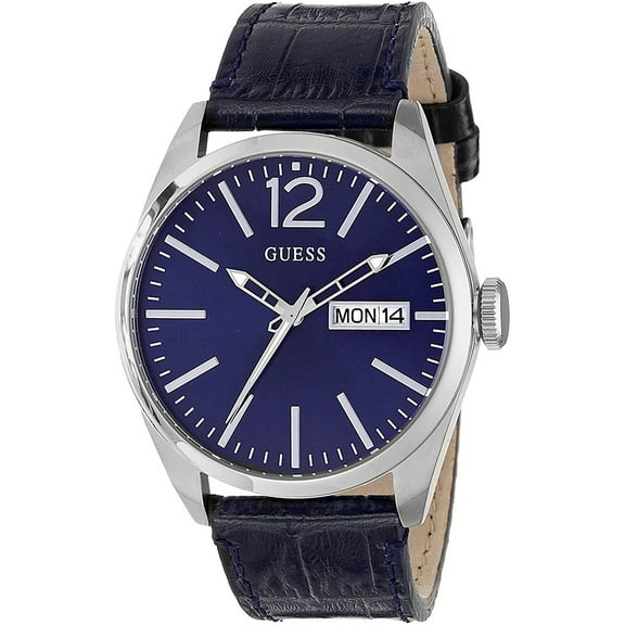 W0658G1,Men dress,Blue leather Strap,Blue dial,Stainless Steel Case,Three Hands,Day and Date,WR
