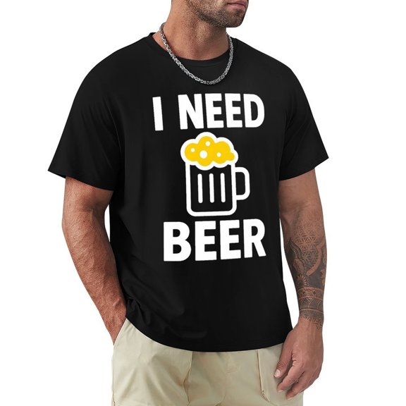 I Need Beer Men's Casual Graphic Tee Short Sleeve Shirt Black Small