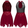 thumbnail image 3 of Hansber Kids Girls Sleeveless Glittery Mesh Irregular Hem Figure Ice Skating Dress Ballet Lyrical Dance Wear Burgundy 14, 3 of 6