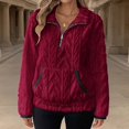 thumbnail image 2 of Women's Sherpa Fuzzy Fleece Pullover Sweatshirt Quarter Zip Lapel Winter Warm Cozy Sweaters with Kangaroo Pockets, 2 of 6