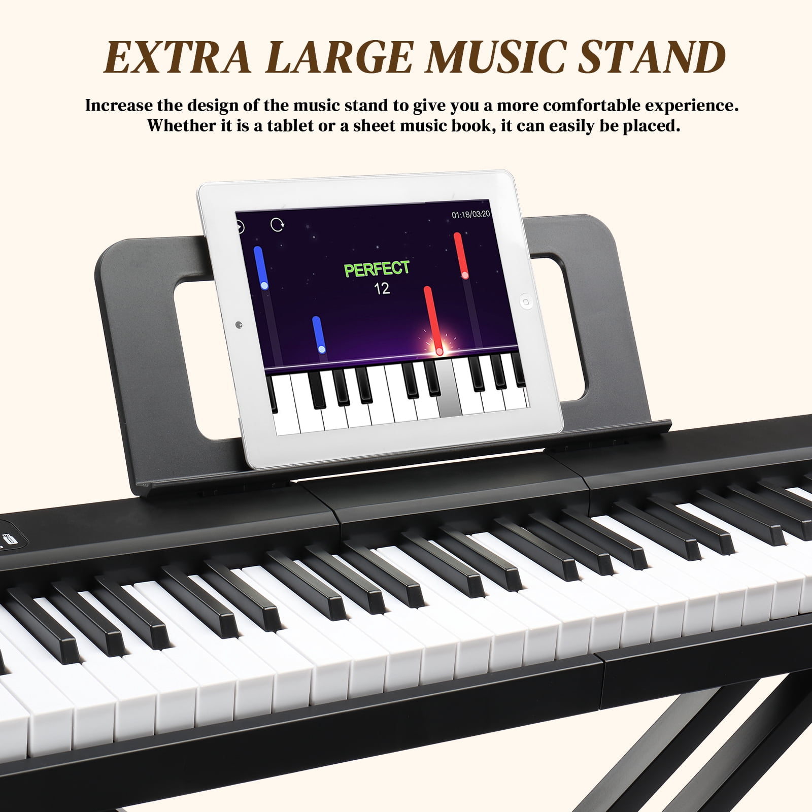 Ktaxon Digital Piano 88-Key Semi-Weighted Action, Electronic Keyboard Set with X Stand, Bench, 3-Pedal Unit for Beginners, Black