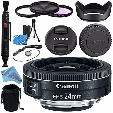 Canon EF-S 24mm f/2.8 STM Lens 9522B002 + 52mm 3 Piece Filter Kit + Lens Cleaning Kit + Lens Pouch + 52mm Tulip Lens Hood + Fibercloth