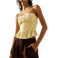 thumbnail image 1 of Women Strapless Tube Top Elastic Ruched Bandeau Vintage Ruffled Hem Crop Tops Streetwear, 1 of 5