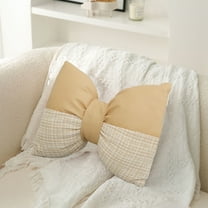 Bowknot Decorative Pillow - Velvet Tufted Living Room Throw Cushion Bedroom Sofa Accent Chair Pad Soft Home Gift Hypoallergenic Fill(Yellow)