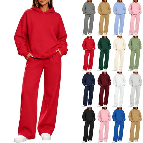 Wide Leg Sweatpants Hoodie Set for Women 2 Piece,Oversized Long Sleeve Pullover Tops,with Pockets,Weekend Casual Outfits