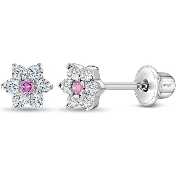 Gems Jewels 925 Sterling Silver 1.00 Ct Round Cut Pink Sapphire Flower Screw Back Stud Earring's 14K White Gold Plated For Women's