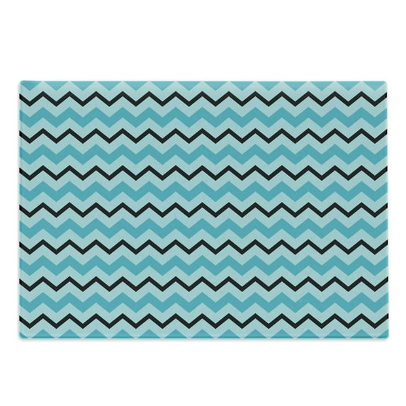 Seafoam Cutting Board, Herringbone Zigzag Lines Geometric Illustration Retro Inspirations Chevron, Decorative Tempered Glass Cutting and Serving Board, Large Size, Seafoam Blue Black, by Ambesonne