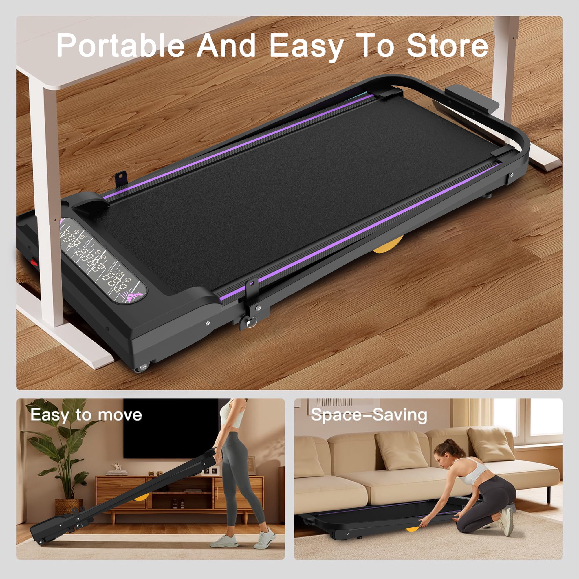 Kdymod Walking Pad Treadmill for Home with Handle Bar & Incline，Foldable Under Desk Treadmills with Remote,Walking Treadmill Jogging Machine for Home Office,Black