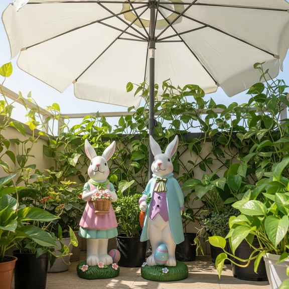 Easter Mr. & Mrs. Bunny Couple Resin Figurine, Adorable Easter Rabbit Pair Ornament, Festive Spring Tabletop Decor for Home & Office, Charming Easter Holiday Decoration Accent