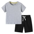 thumbnail image 2 of Piuwrlz Kids Outfit Set for Girls Summer Short Sets Solid Color T-Shirt and Shorts Set Gray Size 9 Years, 2 of 5