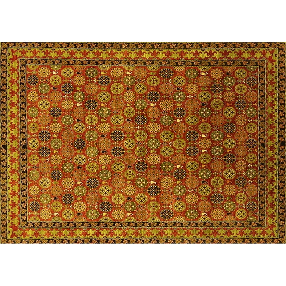 Ahgly Company Machine Washable Indoor Rectangle Oriental Yellow Industrial Area Rugs, 4' x 6'