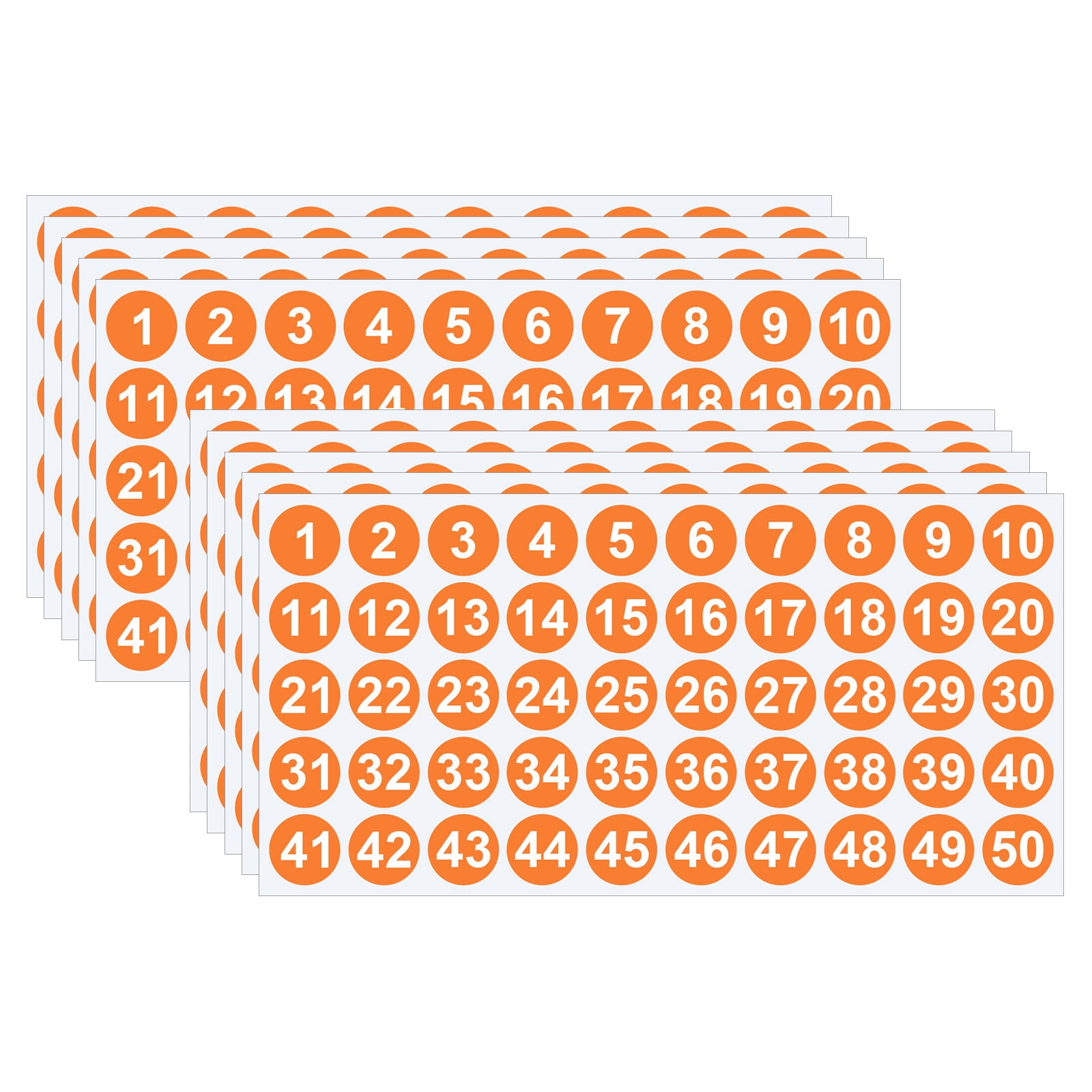 JVBTVB 1-50 Colorful Round Number Stickers (1 Inch) - 10 Sheets for Labels, Organization & Back to School Supplies - Self Adhesive, Easy Peel & Stick