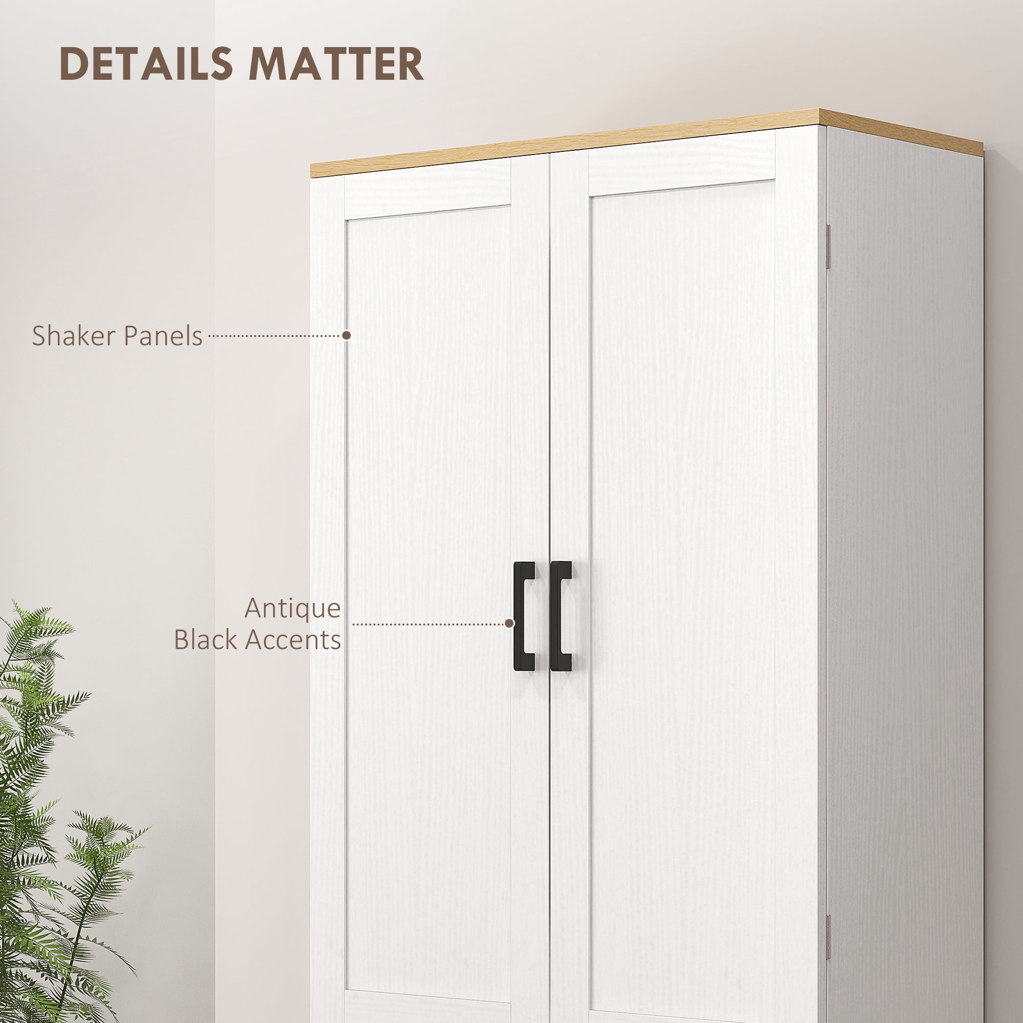 HOMCOM 67" Kitchen Pantry Storage Cabinet w/ Shelves, White Embossed Wood Grain