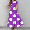 thumbnail image 3 of AJTQTH High Waist Sundress for Girls Stylish Polka Dots Tunic Pockets Princess Dress Round Neck Flutter Sleeve Flowy Maxi Dress Purple 8 Years, 3 of 6