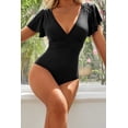 thumbnail image 7 of Alove One Piece Swimsuits for Women Trumpet Sleeve V Neck Ruched Monokini Bathing Suits, 7 of 7