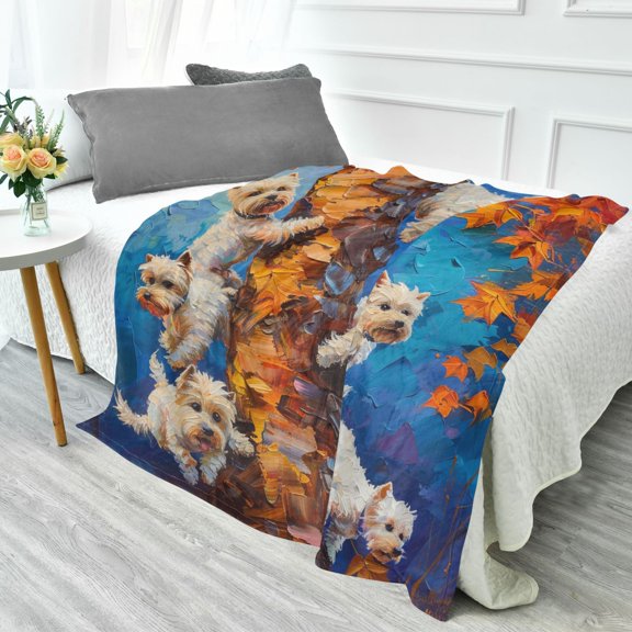 YAZAOO Travel Blanket Camping Blankets Fashion Whimsical Pups in Autumn Patten