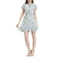 thumbnail image 2 of Vestido de gasa floral con volantes y cuello en V para mujer, con mangas acampanadas y lazo, por encima de la rodilla, A-line, M, blanco, 2 of 7