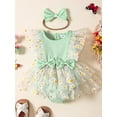 thumbnail image 3 of Aojekbee Newborn Girl Outfit, Flower Print Fly Sleeve Tulle Romper Dress with Bowknot Hairband Summer Clothes, 3 of 10