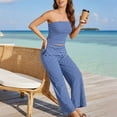 thumbnail image 3 of Czanzd Women's Striped Tube Top and Wide Leg Pants 2 Piece Outfit Set,XS,Blue, 3 of 8