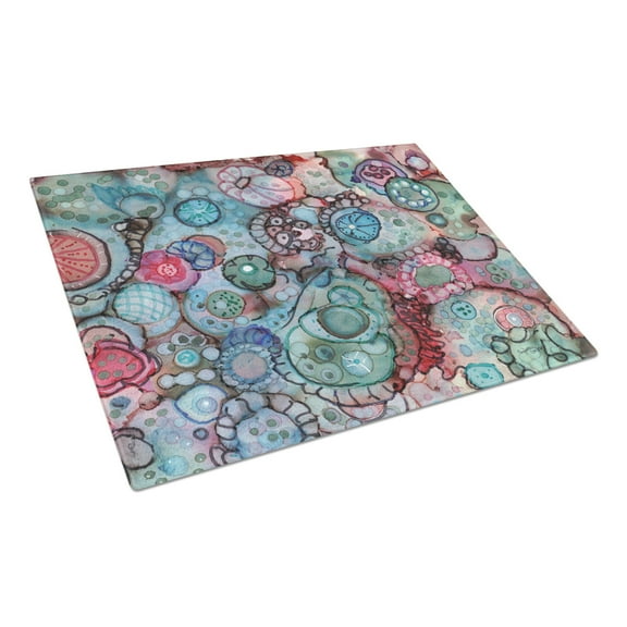 Caroline's Treasures Abstract in Reds and Blues Glass Cutting Board Large