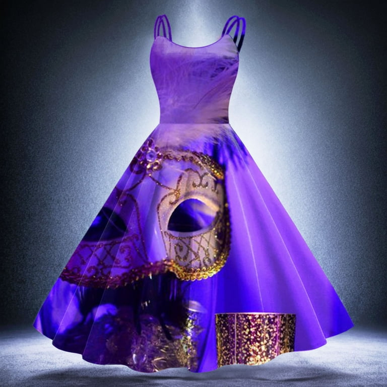 Mardi Gras Outfit Women Sleeveless Knee Length Retro A Line Flared Swing Formal Prom Party Dress XXL, Women's, Size: 2XL, Purple Mardi Gras Outfit Women Sleeveless Knee Length Retro A Line Flared Swing Formal Prom Party Dress XXL, Women's, Size: 2XL, Purple