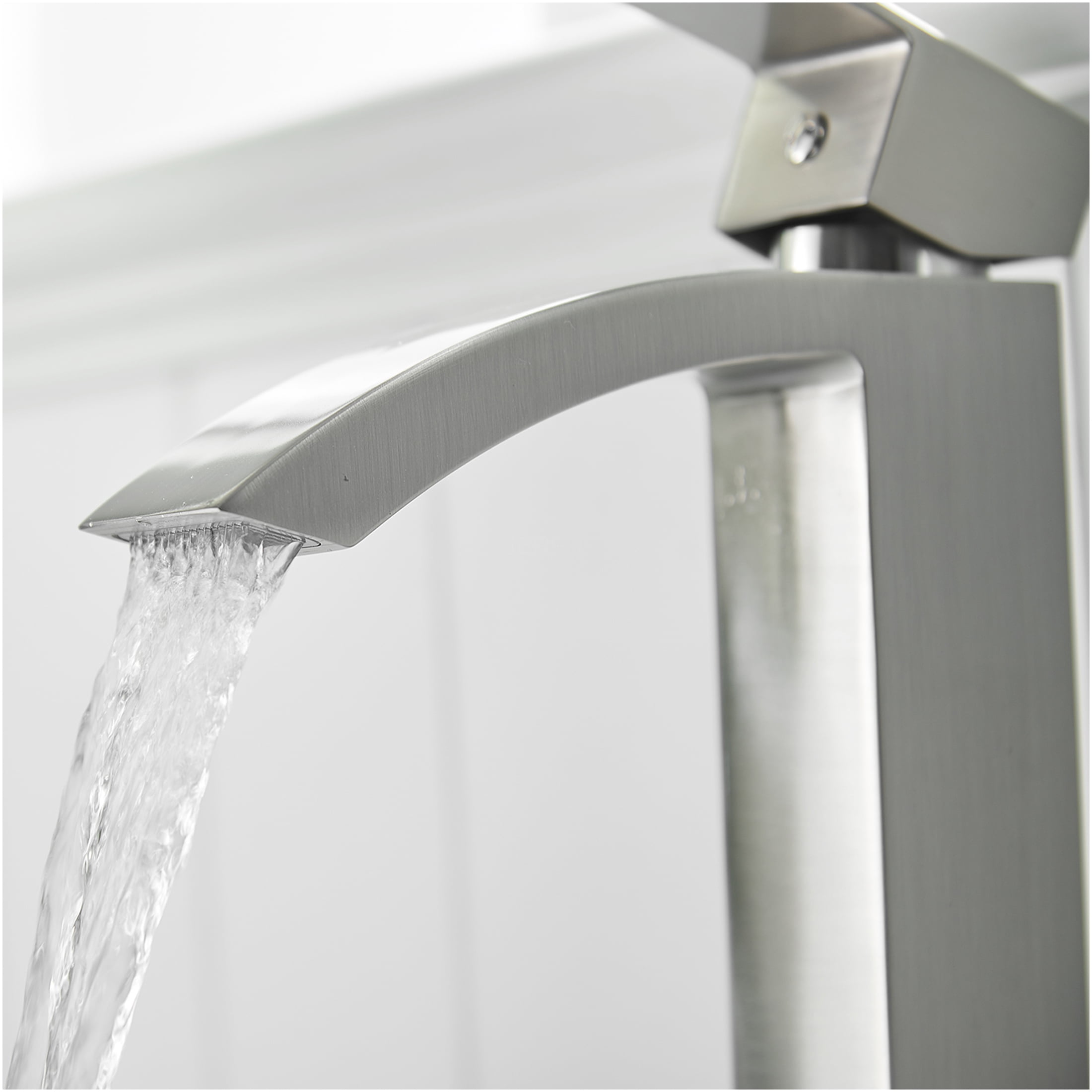 JERFIT Modern Single Handle Bathroom Sink Faucet, Brushed Nickel Waterfall Single Hole Vanity Basin Faucet with Ceramic Cartridge