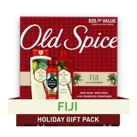 ($25 Value) Old Spice Fiji with Coconut Holiday Gift Pack, Includes Body Wash, Body Spray and 2-in-1 Shampoo & Conditioner