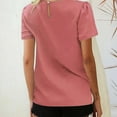 thumbnail image 4 of Camiseta informal plisada con cuello redondo y manga corta para mujer, color rosa, L, 4 of 6