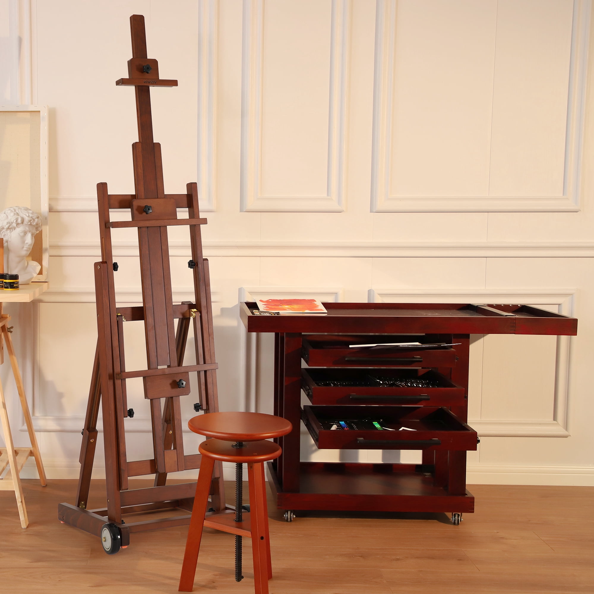 VISWIN Collapsible Wood H-Frame Easel, Hold 1 or 2 Canvas up to 78"-Walnut