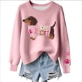 thumbnail image 2 of Women's Lovely Dachshund Pattern Cozy Knit Sweater Pink Ribbon Print Round Neck Sweatshirt Color Pink Size S, 2 of 3