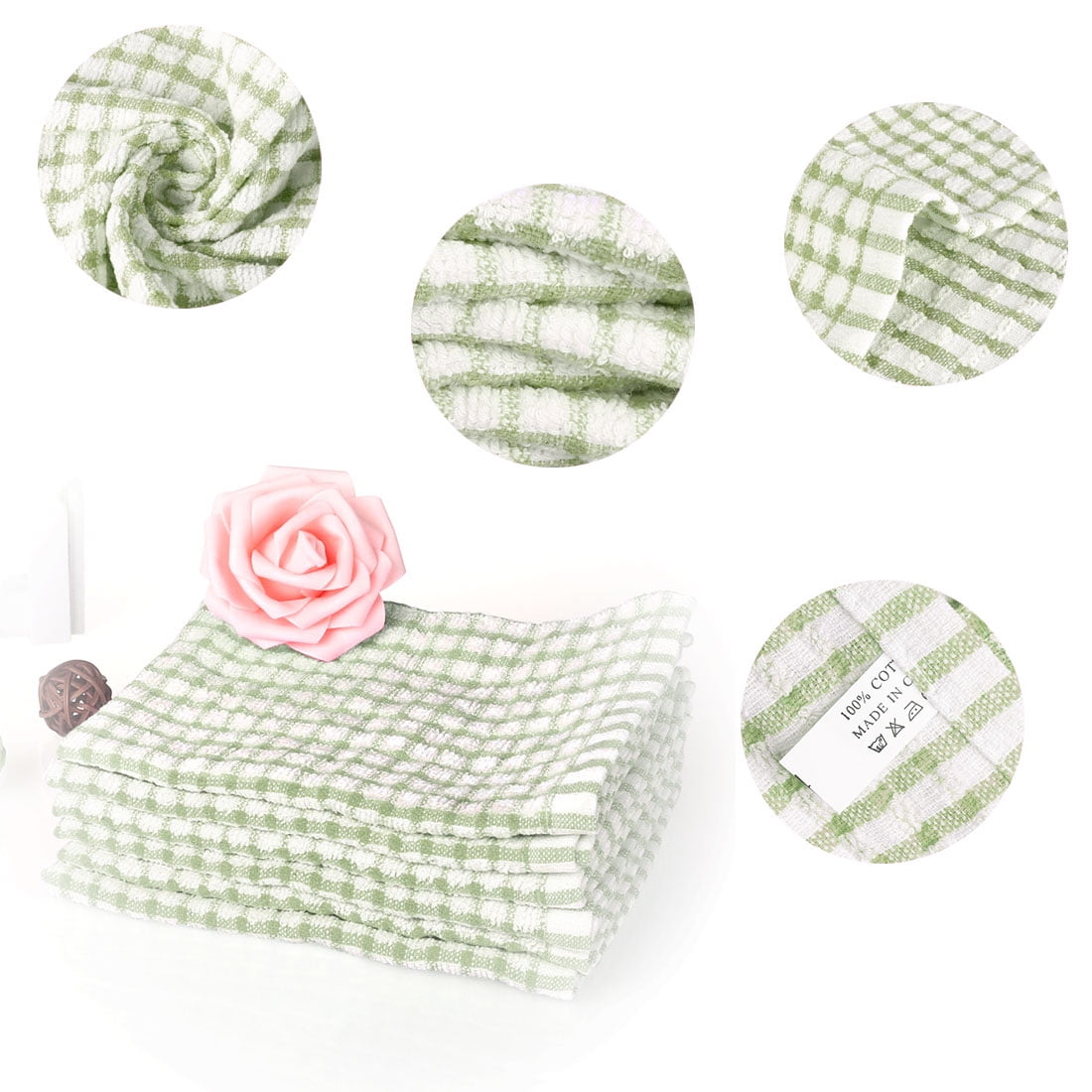 Unique Bargains 12-Pack Terry Cotton Kitchen Cleaning Cloths Towels Green